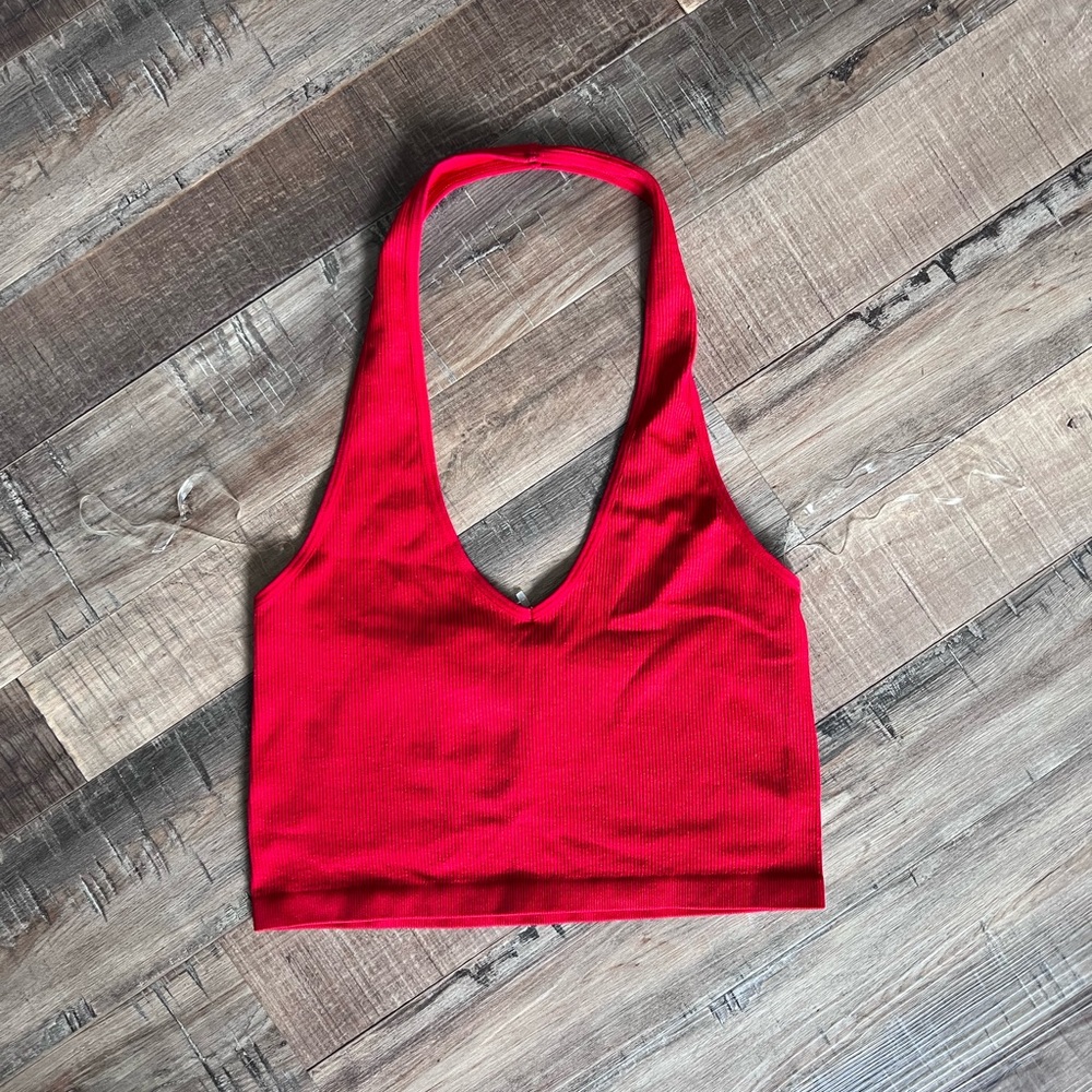 Red Ribbed halter tank